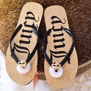 Juicy Couture Selene Black Gold Glitter Sandals 🌟